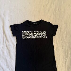 Balmain Kids Black Tee with White Logo